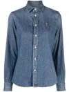 Polo Ralph Lauren Blue Shirt With Classic Collar And Pony Embroidery On The Front In Denim Woman In Blue