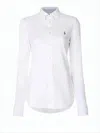 Polo Ralph Lauren Long-sleeve Button-up Shirt With Curved Hem And Logo In White
