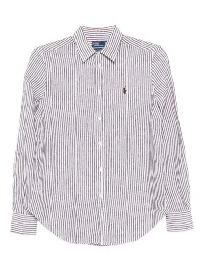 Polo Ralph Lauren Long Sleeve Button-up Striped Shirt In Brown