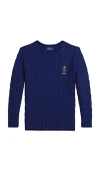 Polo Ralph Lauren Long Sleeve Cable Knit Bear Graphic Crewneck Sweater In Blue