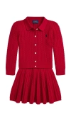 Polo Ralph Lauren Long Sleeve Cable Knit Cardigan With Skirt In Red