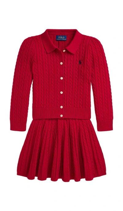 Polo Ralph Lauren Long Sleeve Cable Knit Cardigan With Skirt In Red