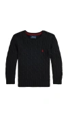 Polo Ralph Lauren Long Sleeve Cable Knit Crewneck Sweater In Black