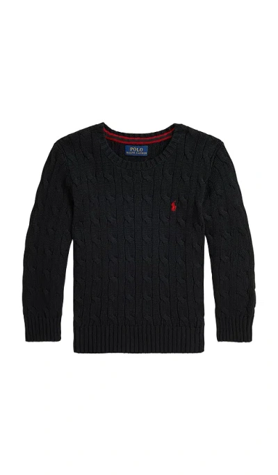 Polo Ralph Lauren Long Sleeve Cable Knit Crewneck Sweater In Black