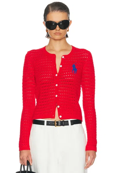 Polo Ralph Lauren Cotton Crocheted Cardigan In Red