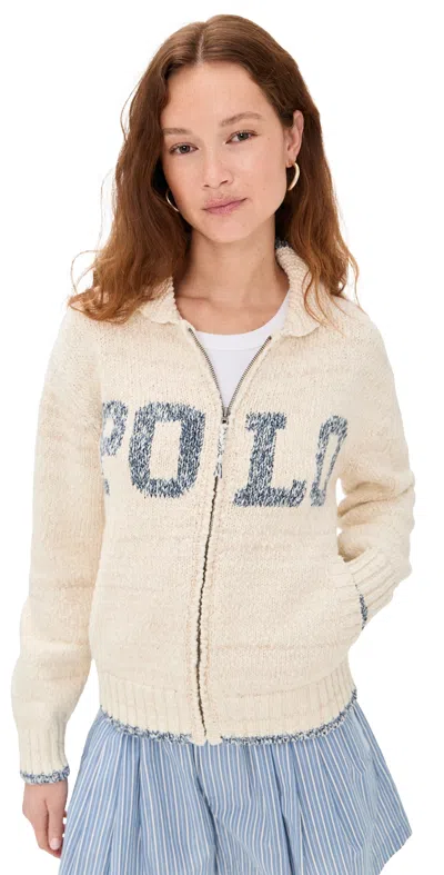 POLO RALPH LAUREN LONG SLEEVE COLLARED CARDIGAN CREAM/BLUE MULTI