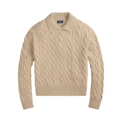 Pre-owned Polo Ralph Lauren Long-sleeve Collared Pullover Sweater 'dark Almond Marl' | Tan | Women's Size S In Brown