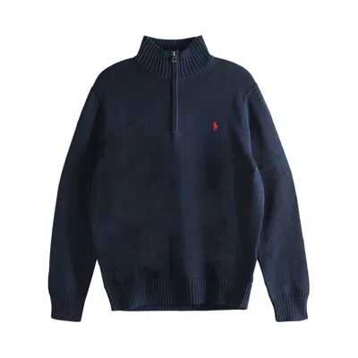 Pre-owned Polo Ralph Lauren Long-sleeve Cotton Half-zip Pullover 'hunter Navy' | Blue | Men's Size S