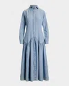 Polo Ralph Lauren Long-sleeve Cotton-linen Chambray Shirtdress In Blue
