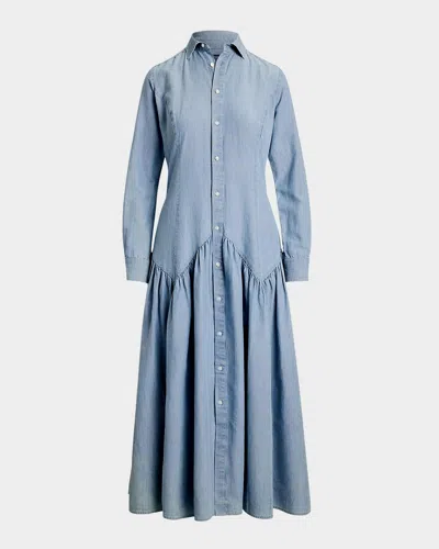 Polo Ralph Lauren Long-sleeve Cotton-linen Chambray Shirtdress In Blue