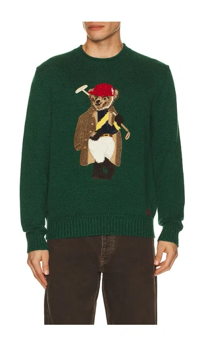 Polo Ralph Lauren Long Sleeve Cotton Linen Society Bear Rollneck Sweater In Green