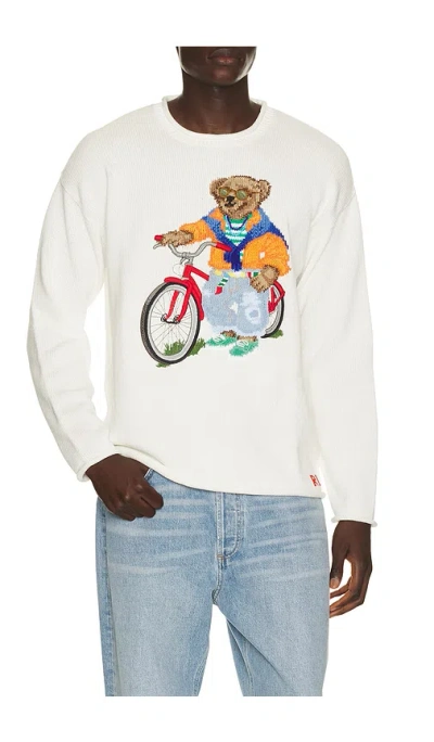 Polo Ralph Lauren Long Sleeve Cotton Novelty Harbor Island Bear Rollneck Sweater In White