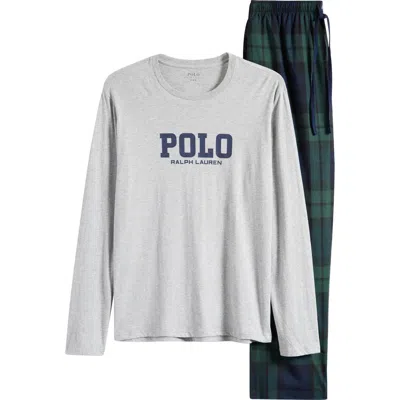 Polo Ralph Lauren Long Sleeve Cotton Pajama Shirt In Gray