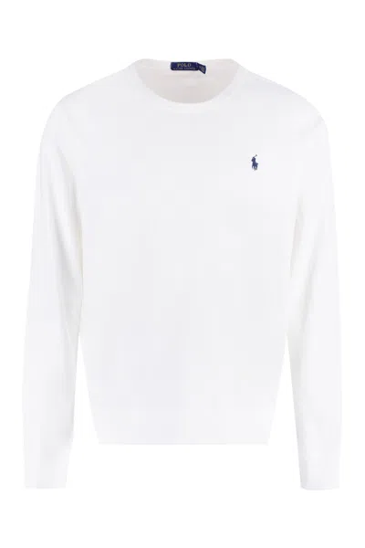 Polo Ralph Lauren Rib-knit Crew Neck Sweater With Long Sleeves In Bianco