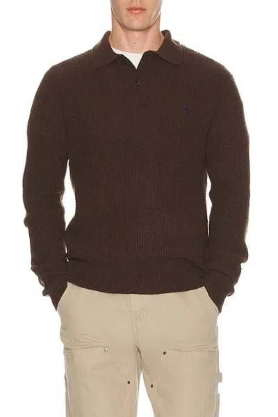 Polo Ralph Lauren Long-sleeve Cotton Wool Textured Crewneck Sweater In Brown