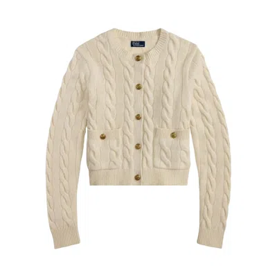 Pre-owned Polo Ralph Lauren Long-sleeve Crew Neck Cardigan 'authentic Cream' | Women's Size S In White