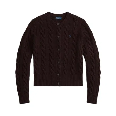 Pre-owned Polo Ralph Lauren Long Sleeve Crew Neck Cardigan Sweater 'walnut Brown Melange' | Women's Size S