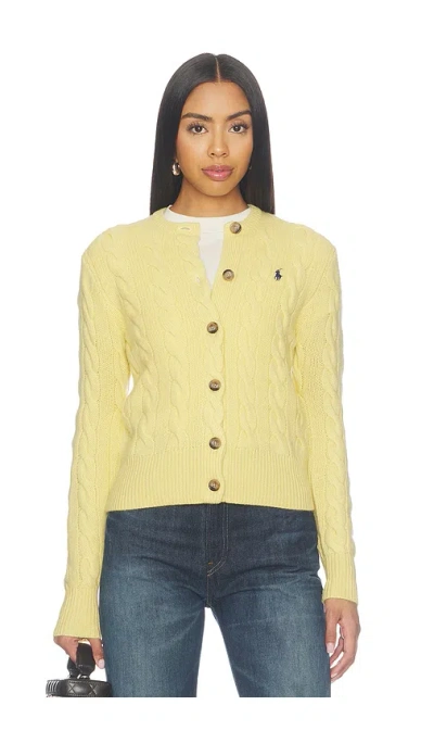 Polo Ralph Lauren Long Sleeve Crew Neck Cardigan Sweater In Yellow