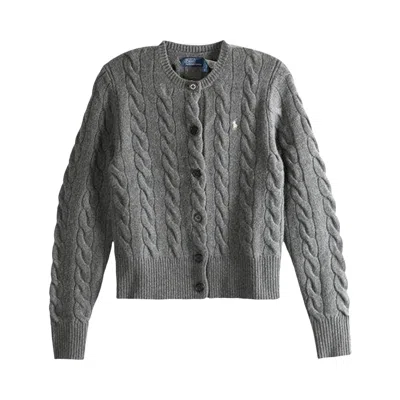 Pre-owned Polo Ralph Lauren Long Sleeve Crew Neck Sweater Cardigan 'battalion Grey Heather' | Women's Size S In Gray
