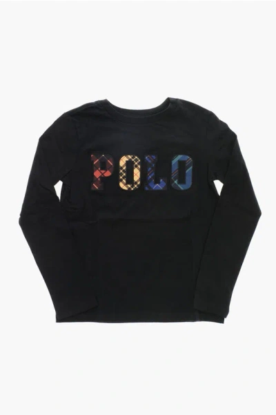 Polo Ralph Lauren Long Sleeve Crew-neck T-shirt With Embossed Maxi Logo In Black