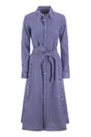 Polo Ralph Lauren Ashton Long Sleeve Tie Waist Shirtdress In Blue