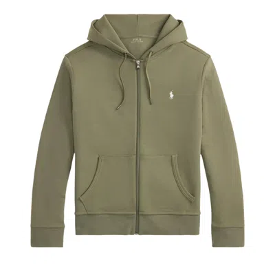 Pre-owned Polo Ralph Lauren Long Sleeve Double Knit Tech Full Zip Hooded Sweatshirt 'cruise Olive' | Tan | Men