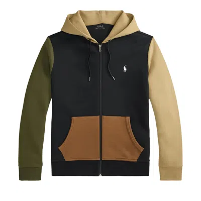 Pre-owned Polo Ralph Lauren Long Sleeve Double Knit Tech Novelty Colorblock Full Zip Hooded Sweatshirt 'black