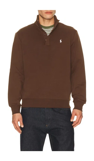 Polo Ralph Lauren Long Sleeve Double Knit Tech Snap Mocknock Pullover In Brown