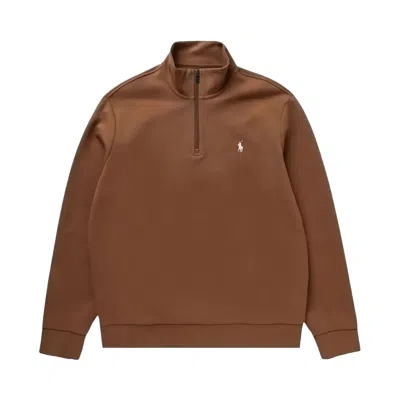 Pre-owned Polo Ralph Lauren Long Sleeve Double Knit Tech Zip Pullover Sweatshirt 'luggage Brown' | Blue | Men'
