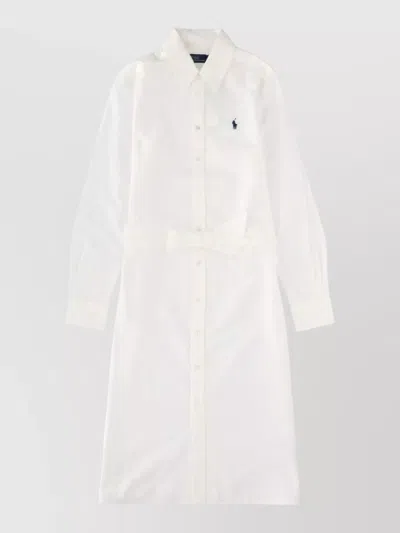Polo Ralph Lauren Long Sleeve Dress Belted Waist Detail In White