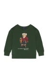 Polo Ralph Lauren Long Sleeve Fleece Bear Graphic Crewneck Sweatshirt In Green