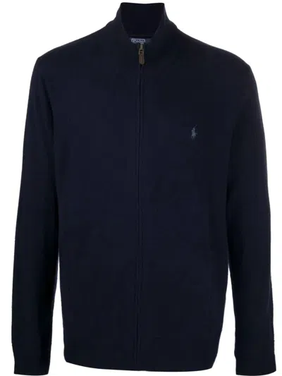 Polo Ralph Lauren Full Zip Jacket With High Collar And Minimalist Design In Blue