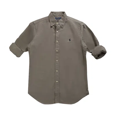 Pre-owned Polo Ralph Lauren Long-sleeve Garment-dyed Oxford Sport Shirt 'perfect Grey' | Men's Size M