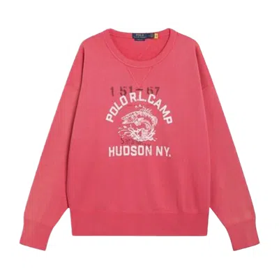 Pre-owned Polo Ralph Lauren Long-sleeve Graphic Printed Camp Crewneck Sweatshirt 'nantucket Ref' | Red | Men's