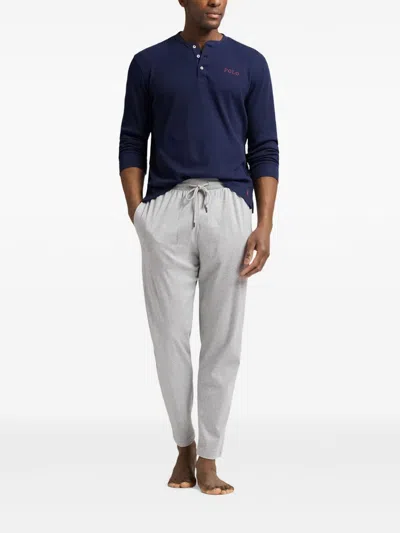 Polo Ralph Lauren Long Sleeve Henley Shirt With Logo In Blue