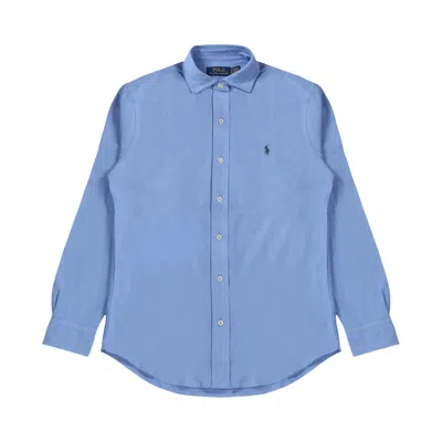 Pre-owned Polo Ralph Lauren Long-sleeve Honeycomb Texture Sport Shirt 'canvas Blue' | Men's Size Xl