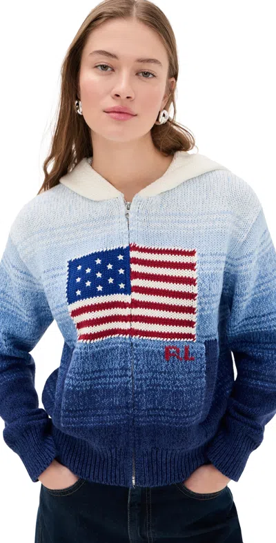 Polo Ralph Lauren Ombre Cotton Hoodie Knitwear Blue In Multi