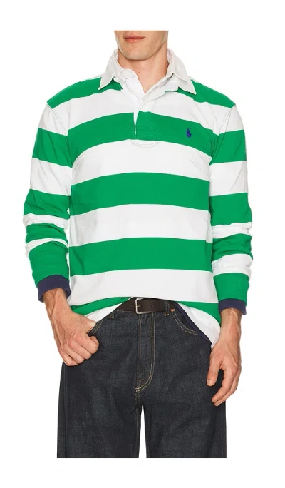 Polo Ralph Lauren Long Sleeve Iconic Stripe Rugby Polo In Green