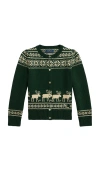 Polo Ralph Lauren Long Sleeve Intarsia Holiday Cardigan In Green