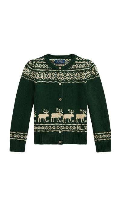 Polo Ralph Lauren Long Sleeve Intarsia Holiday Cardigan In Green