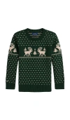 Polo Ralph Lauren Long Sleeve Intarsia Reindeer Sweater Coverall In Green
