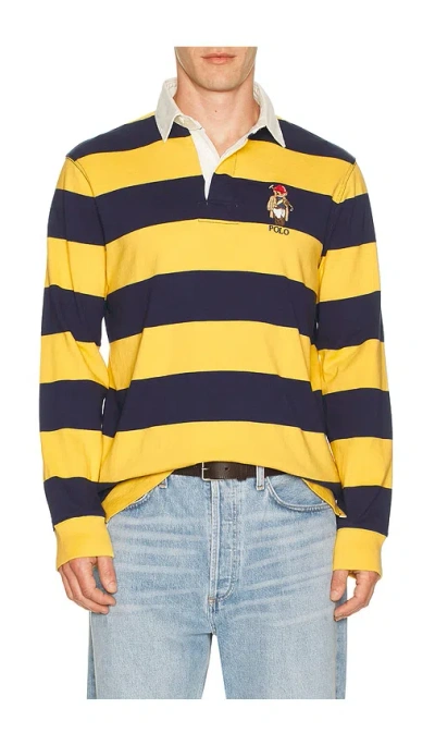 Polo Ralph Lauren Long Sleeve Jersey Knit Novelty Polo Society Bear Rugby Shirt In Multi