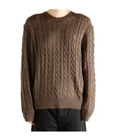 Polo Ralph Lauren Long Sleeve Knit Crewneck Sweater In Brown