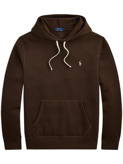 Polo Ralph Lauren Long-sleeve Knit Hoodie With Drawstring And Kangaroo Pocket In Black