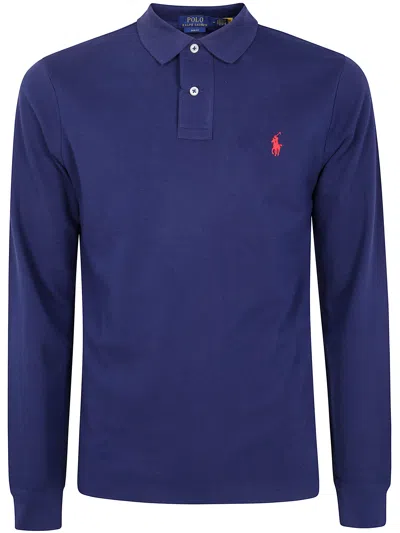 Polo Ralph Lauren Long Sleeve Knit Polo Shirt In Blue