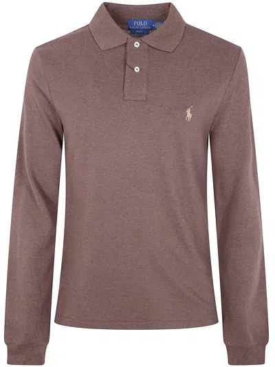 Polo Ralph Lauren Long Sleeve Knit Polo Shirt In Brown