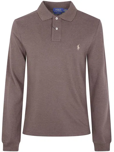 Polo Ralph Lauren Logo Embroidered Long-sleeved Polo Shirt In Brown