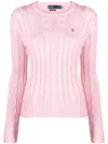 Polo Ralph Lauren Cable-knit Cotton Crewneck Sweater In Pink