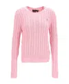 Polo Ralph Lauren Cable-knit Cotton Crewneck Sweater In Pink