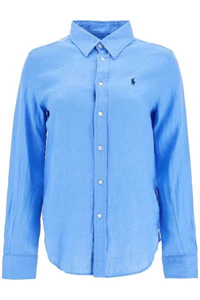 Polo Ralph Lauren Long Sleeve Linen Shirt Harbor Island Blue For Women In Harbour Island Blue
